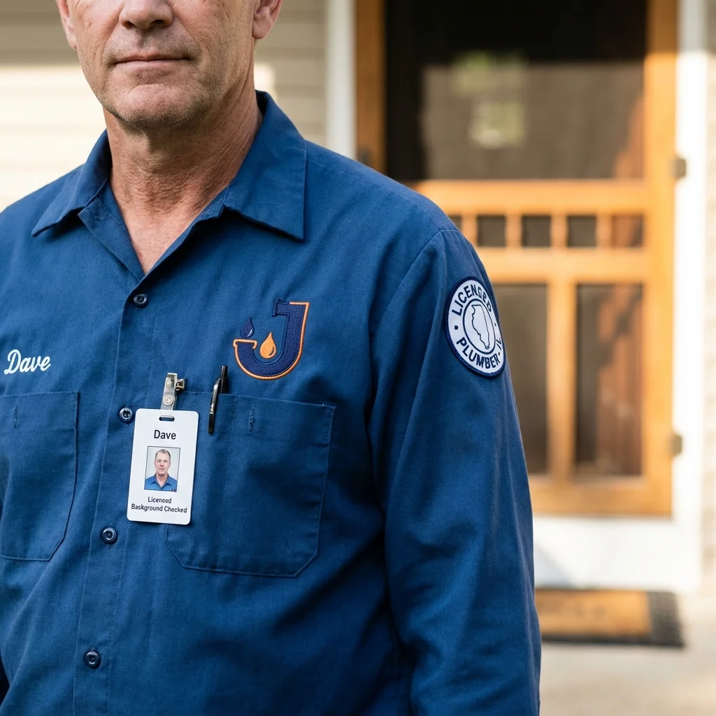 Licensed plumber showing ID badge in Hattiesburg, MS