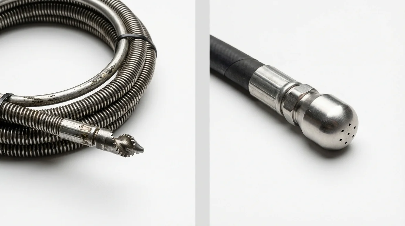 Drain snake cable and hydro jetting nozzle used for drain cleaning in Hattiesburg, MS